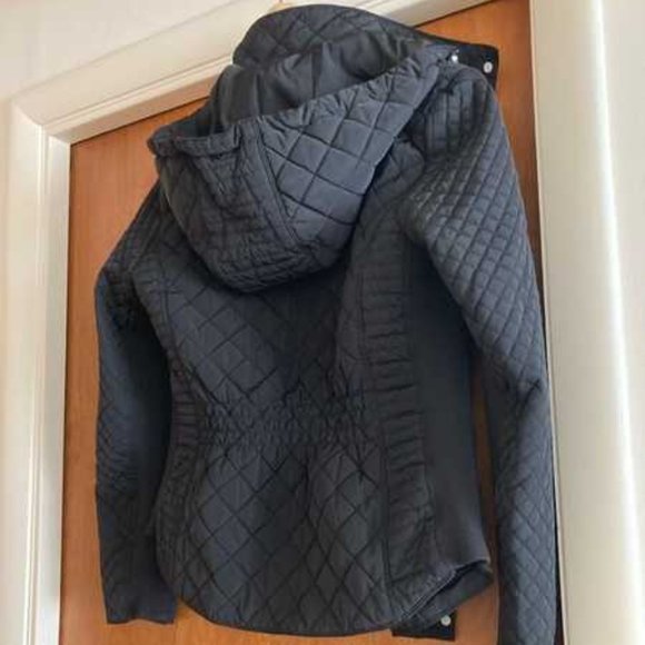 Calvin Klein Quilted Hooded Rain Jacket, Detachable Hood, XS Black - Picture 2 of 4